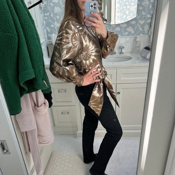 Scotch and Soda Wrap Top Gold Balloon Sleeve - Picture 4 of 11